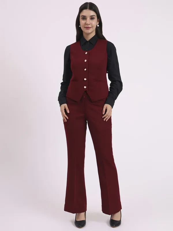 Maroon_Waistcoat_with_Pant_set_Women_Suit