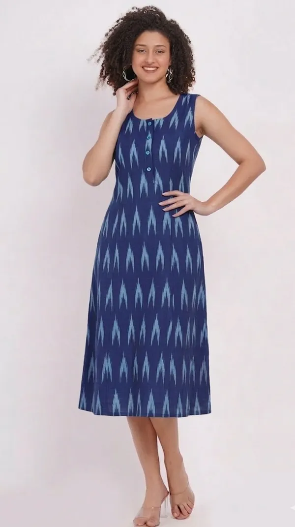 Navy_Ikkat_Women_Sleevless_Dress
