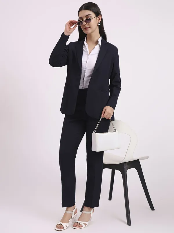 Navy_Polyester_Blend_Formal_Pantsuit_Single_Button_Blazer_With_Straight_Pants_For_Women