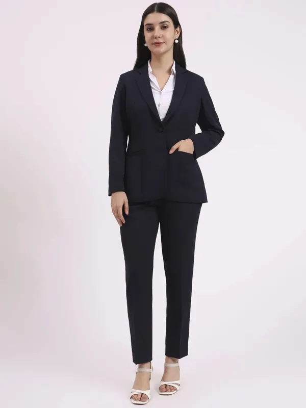 Navy_Polyester_Blend_Formal_Pantsuit_Single_Button_Blazer_With_Straight_Pants_For_Women