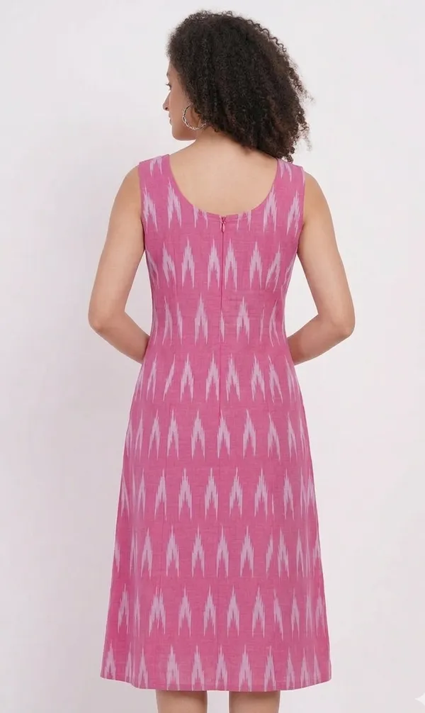 Pink_Ikkat_Women_Sleevless_Dress
