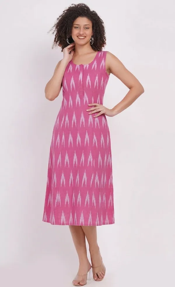 Pink_Ikkat_Women_Sleevless_Dress