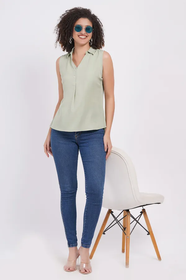 Pista_Green_Sleevless_Polyester_Spandex_Top_For_Women