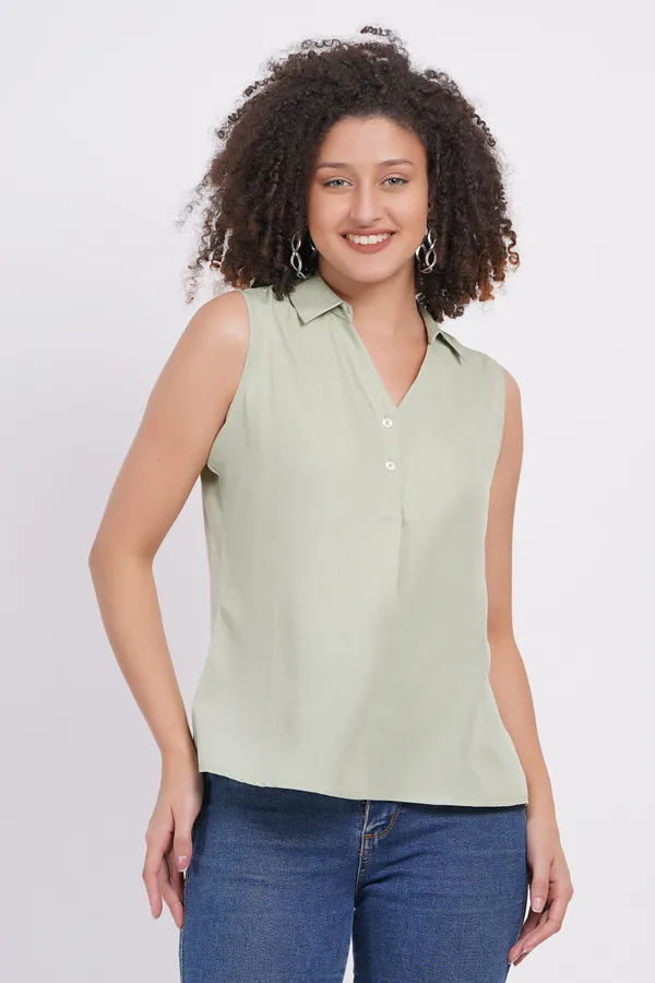Pista_Green_Sleevless_Polyester_Spandex_Top_For_Women