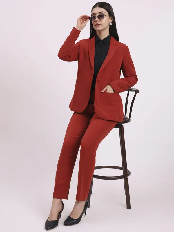Red_Polyester_Blend_Formal_Pantsuit_Single_Button_Blazer_With_Straight_Pants_For_Women
