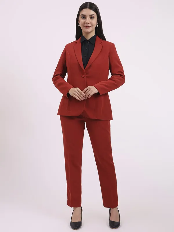 Red_Polyester_Blend_Formal_Pantsuit_Single_Button_Blazer_With_Straight_Pants_For_Women