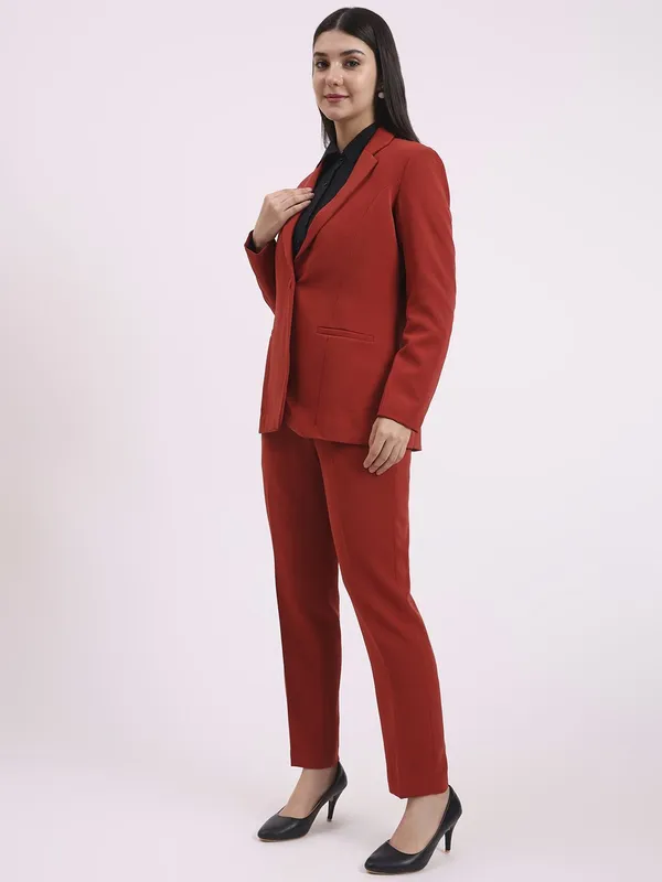 Red_Polyester_Blend_Formal_Pantsuit_Single_Button_Blazer_With_Straight_Pants_For_Women