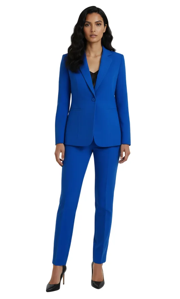Royal_Blue_Polyester_Blend_Formal_Pantsuit_Single_Button_Blazer_With_Straight_Pants_For_Women