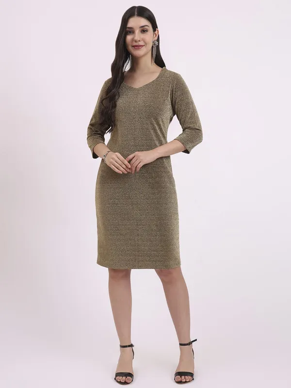 Women_Bodycon_Golden_Knee/Mid_Thigh_Length_Dress