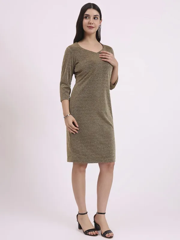 Women_Bodycon_Golden_Knee/Mid_Thigh_Length_Dress