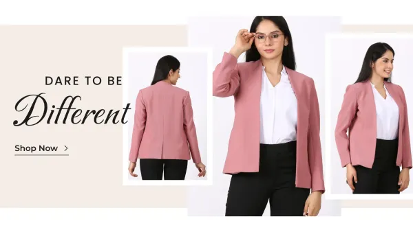 EDENRYD_Formal_Pant_suit_set_Open_front_Blazer_Dusty_Pink_with_Black_pant_set