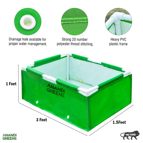 Green_Hdpe_Rectangular_Grow_Bag_3X1.5X1_Ft_With_Upvc_Frame