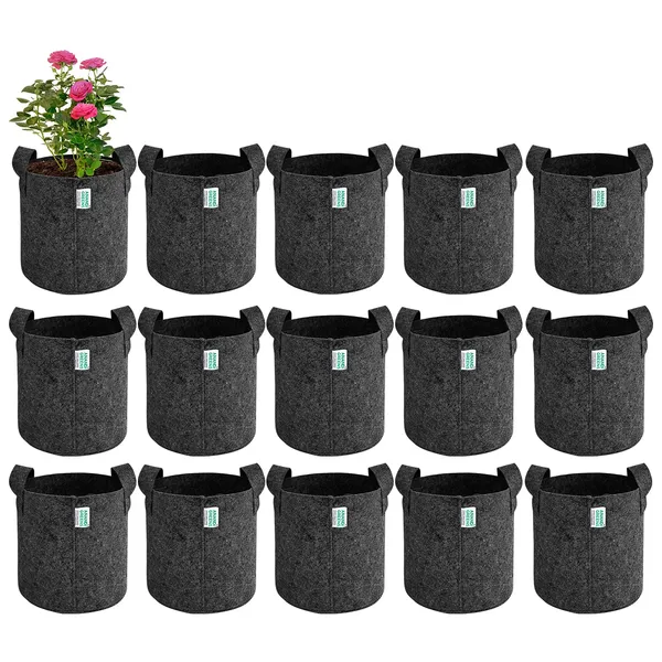 Pack_Of_15_Dark_Grey_Geo_Fabric_Plant_Grow_Bag_10X10_In_400_Gsm