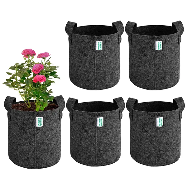 Pack_Of_5_Dark_Grey_Geo_Fabric_Plant_Grow_Bag_12X12_In_400_Gsm