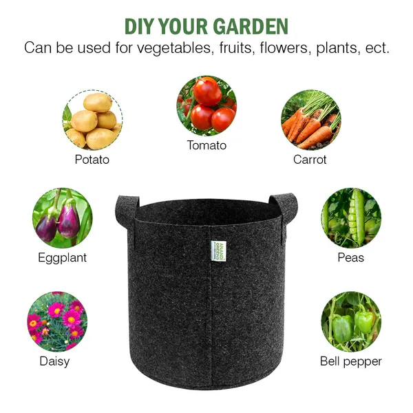 Pack_Of_5_Dark_Grey_Geo_Fabric_Plant_Grow_Bag_12X12_In_400_Gsm