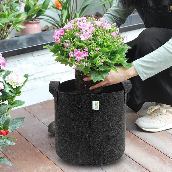 Pack_Of_5_Dark_Grey_Geo_Fabric_Plant_Grow_Bag_12X12_In_400_Gsm