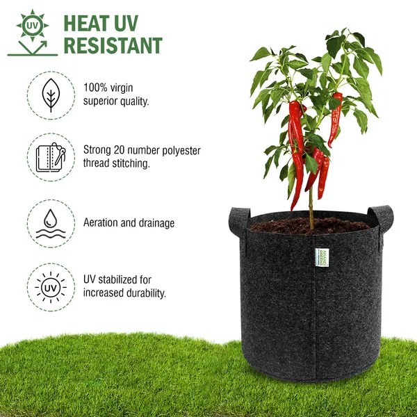 Pack_Of_5_Dark_Grey_Geo_Fabric_Plant_Grow_Bag_12X12_In_400_Gsm