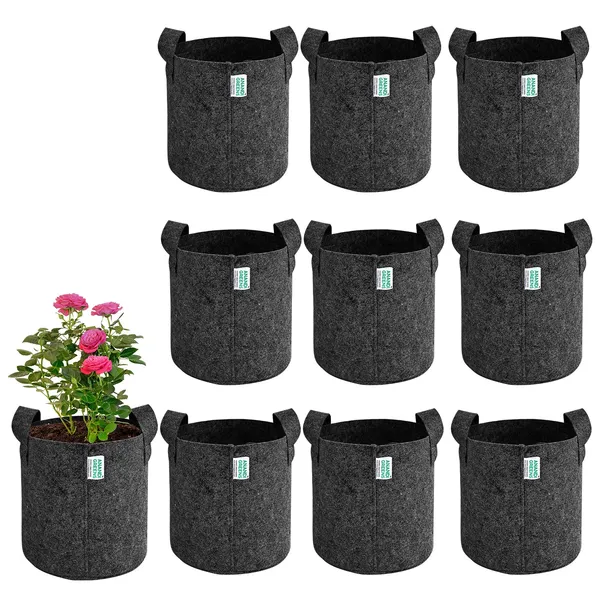 Pack_Of_10_Dark_Grey_Geo_Fabric_Plant_Grow_Bag_15X15_In_400_Gsm
