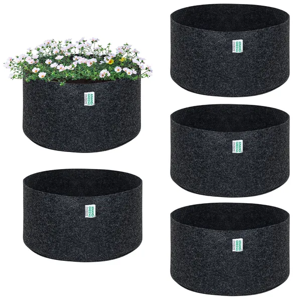 Pack_Of_5_Dark_Grey_Geo_Fabric_Plant_Grow_Bag_15X6_In_400_Gsm