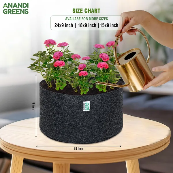 Pack_Of_5_Dark_Grey_Geo_Fabric_Plant_Grow_Bag_18X9_In_400_Gsm