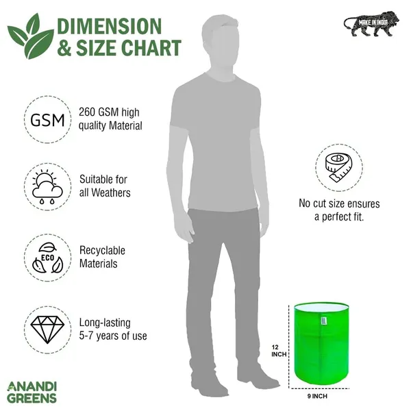 Pack_Of_20_Green_Hdpe_Circular_Grow_Bag_9X12_In_260_Gsm