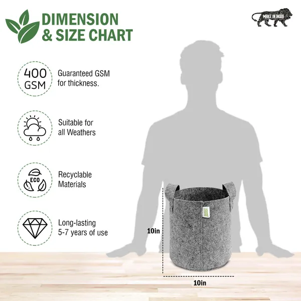 Pack_Of_15_Grey_Geo_Fabric_Plant_Grow_Bag_10X10_In_400_Gsm