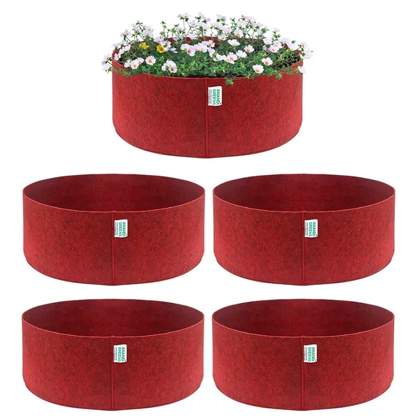 Pack_Of_5_Maroon_Geo_Fabric_Plant_Grow_Bag_24X9_In_400_Gsm