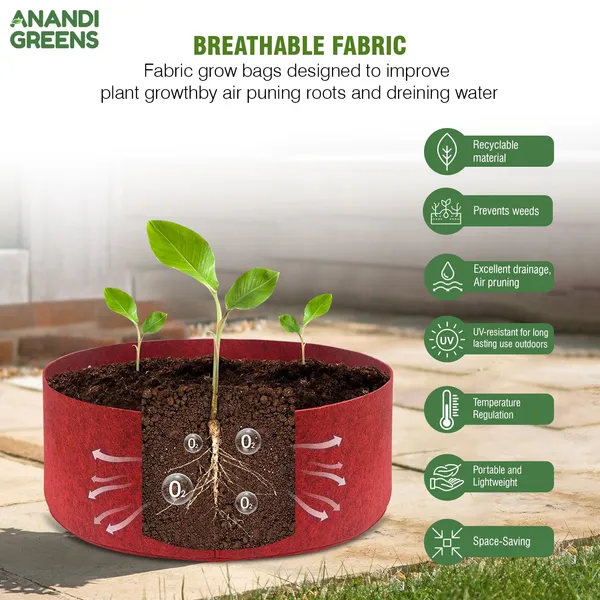 Pack_Of_5_Maroon_Geo_Fabric_Plant_Grow_Bag_24X9_In_400_Gsm