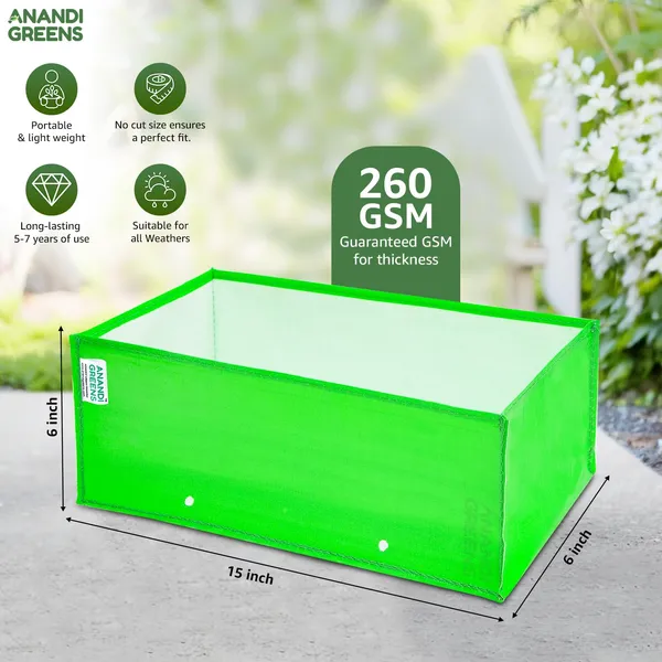 Pack_Of_10_Green_Hdpe_Rectangle_Grow_Bag_15X6X6_In_260_Gsm