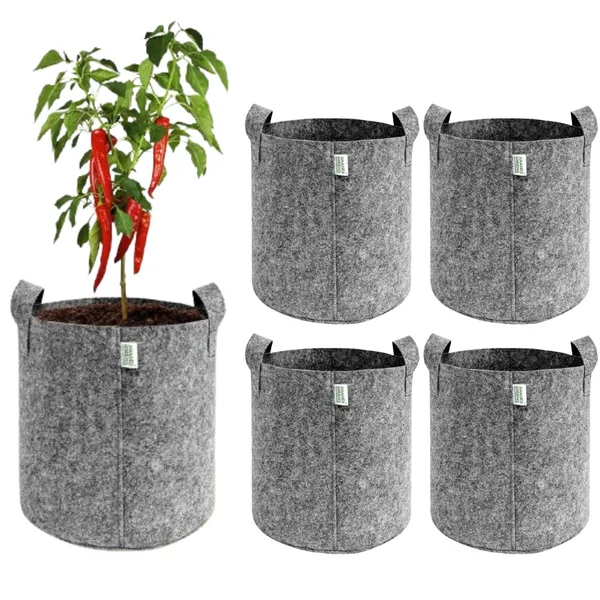 Pack_Of_5_Grey_Geo_Fabric_Plant_Grow_Bag_15X15_In_400_Gsm