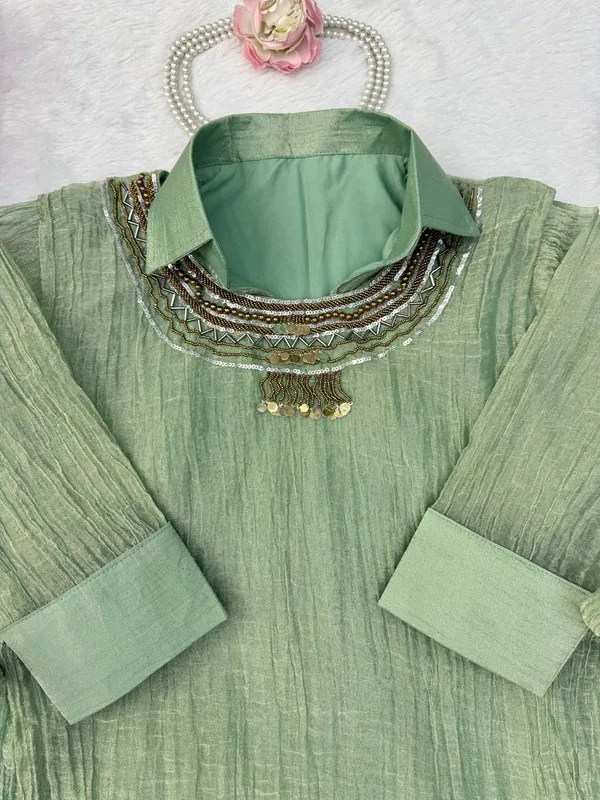 3_Piece_Cord_Set_Salsa_Crushed_Hand_Work_Shrug_Set_Green