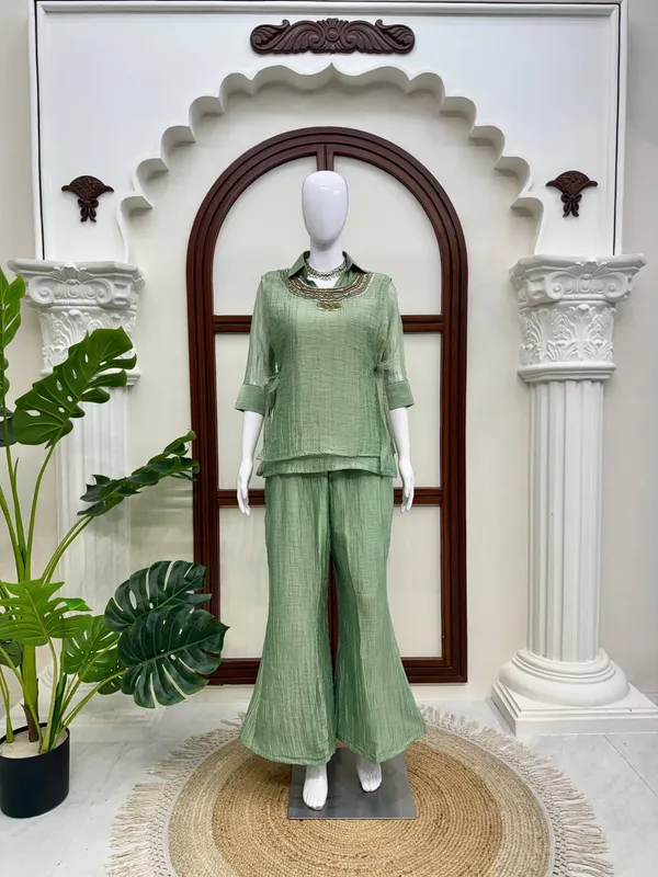 3_Piece_Cord_Set_Salsa_Crushed_Hand_Work_Shrug_Set_Green