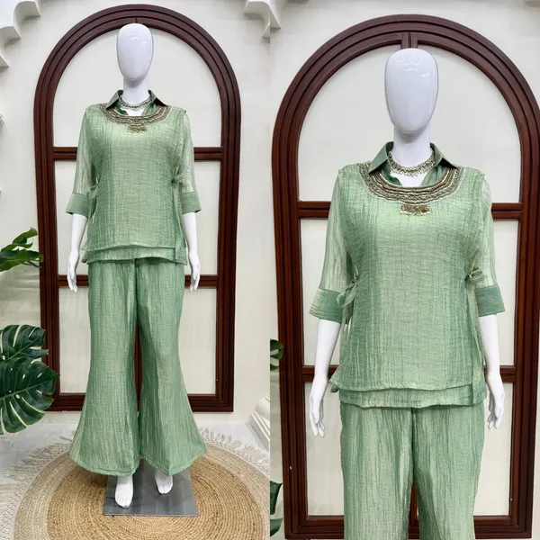 3_Piece_Cord_Set_Salsa_Crushed_Hand_Work_Shrug_Set_Green