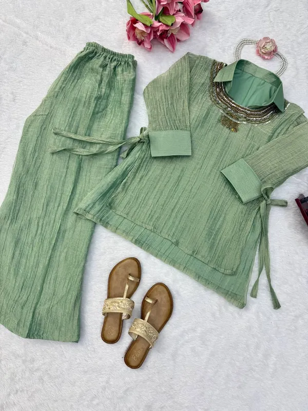 3_Piece_Cord_Set_Salsa_Crushed_Hand_Work_Shrug_Set_Green