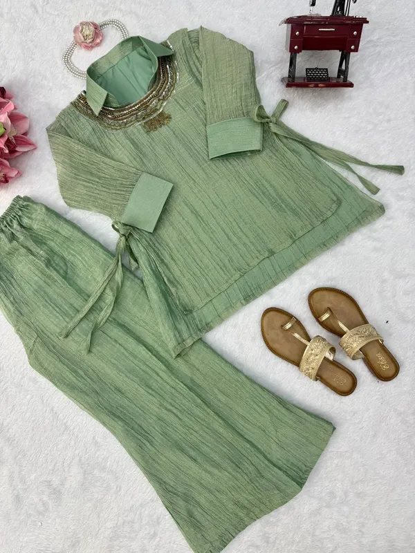 3_Piece_Cord_Set_Salsa_Crushed_Hand_Work_Shrug_Set_Green