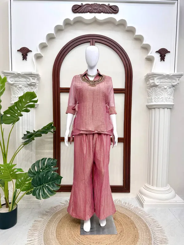 3_Piece_Cord_Set_Salsa_Crushed_Hand_Work_Shrug_Set_Pink