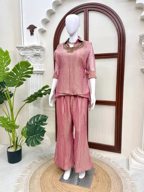 3_Piece_Cord_Set_Salsa_Crushed_Hand_Work_Shrug_Set_Pink
