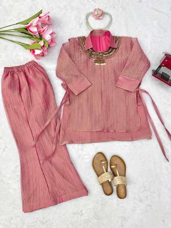 3_Piece_Cord_Set_Salsa_Crushed_Hand_Work_Shrug_Set_Pink
