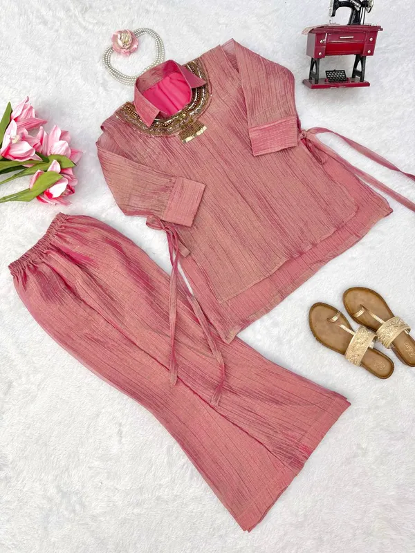 3_Piece_Cord_Set_Salsa_Crushed_Hand_Work_Shrug_Set_Pink