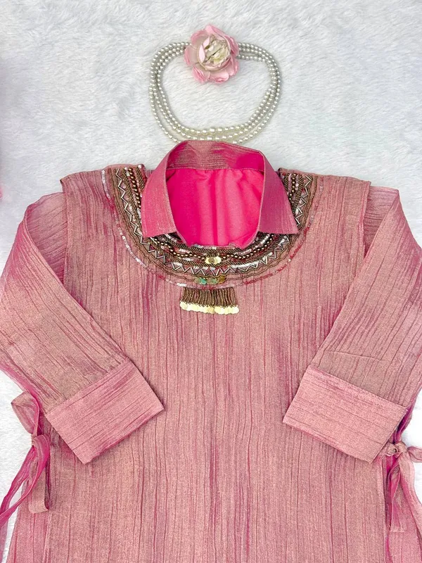 3_Piece_Cord_Set_Salsa_Crushed_Hand_Work_Shrug_Set_Pink