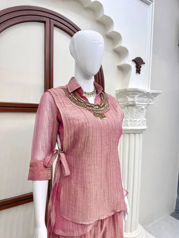 3_Piece_Cord_Set_Salsa_Crushed_Hand_Work_Shrug_Set_Pink
