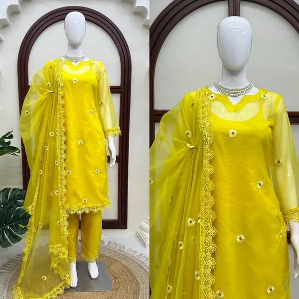 4_Piece_Organza_Shrug_Thread_Work_Lace_Ethnic_Set_Yellow