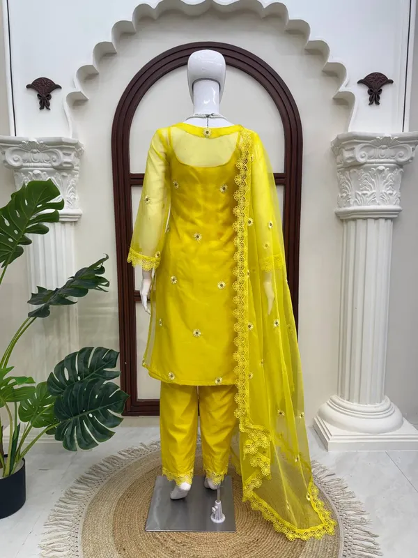 4_Piece_Organza_Shrug_Thread_Work_Lace_Ethnic_Set_Yellow