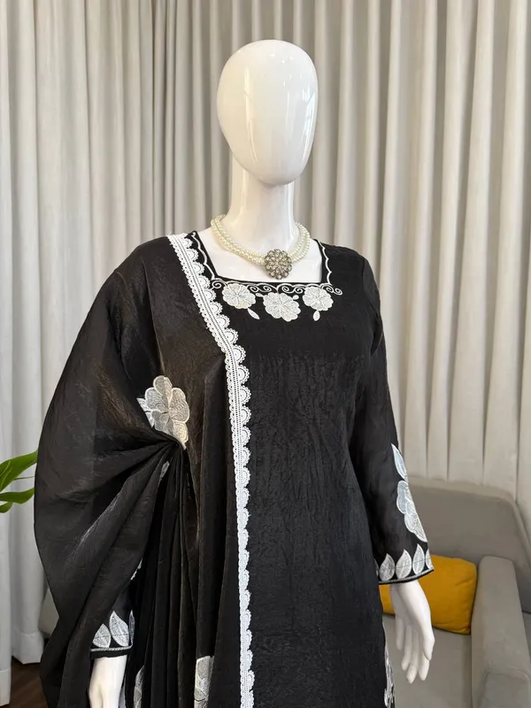 Black_White_Embroiderd_Suit_With_Pant_And_Dupatta_Set_|_For_Women