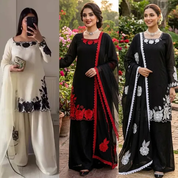 Black_White_Embroiderd_Suit_With_Pant_And_Dupatta_Set_|_For_Women