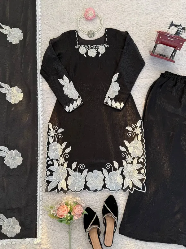 Black_White_Embroiderd_Suit_With_Pant_And_Dupatta_Set_|_For_Women