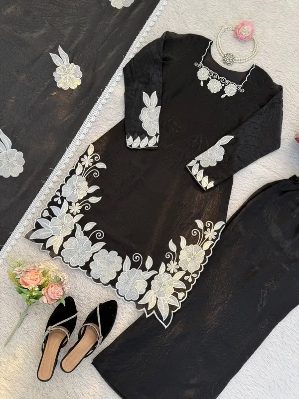 Black_White_Embroiderd_Suit_With_Pant_And_Dupatta_Set_|_For_Women