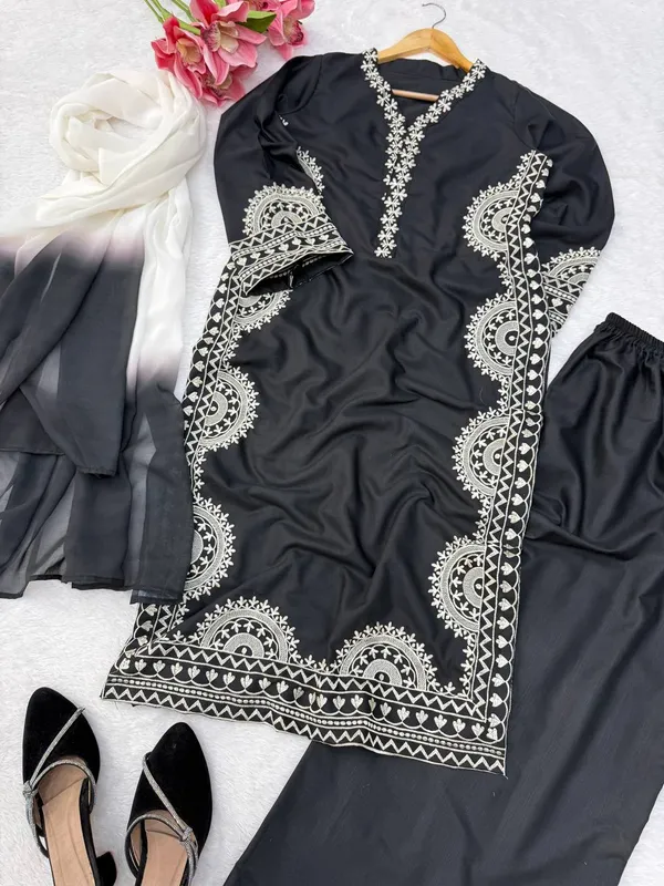 Biscuit_Slub_3_Piece_Set_with_Thread_Work_and_Digital_Printed_Dupatta_Black