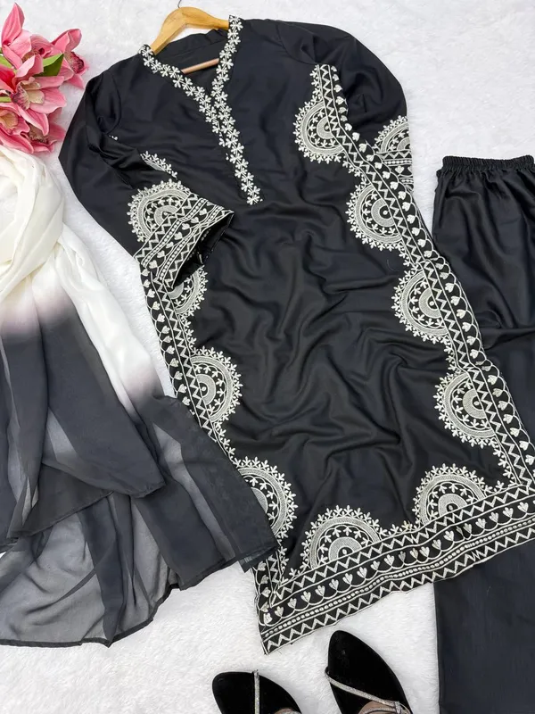 Biscuit_Slub_3_Piece_Set_with_Thread_Work_and_Digital_Printed_Dupatta_Black