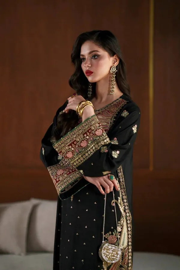 Biscuit_Slub_Kashmiri_Kaftan_Pant_Ethnic_Set_Black
